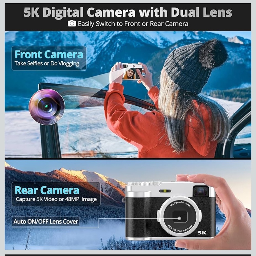 5K 48MP Autofocus Digital Camera - Black - Picture 3 of 7